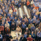 Workers gathered for a group publicity shot.
