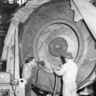 Magnafluxing a rotor.